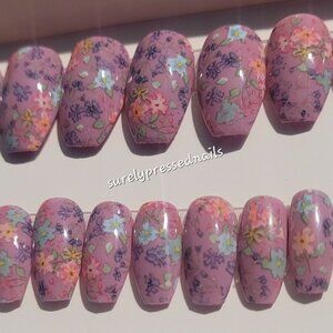 Floral Short Coffin Press on Nails